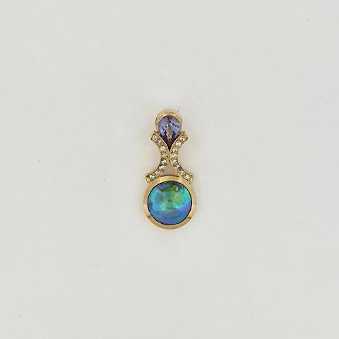 Paua Pearl, Purple Sapphire & Diamond 9ct Gold Pendant