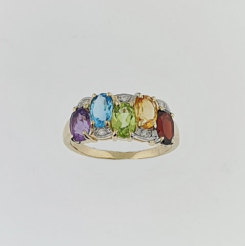 Multi-stone & Diamond 9ct Gold Ring