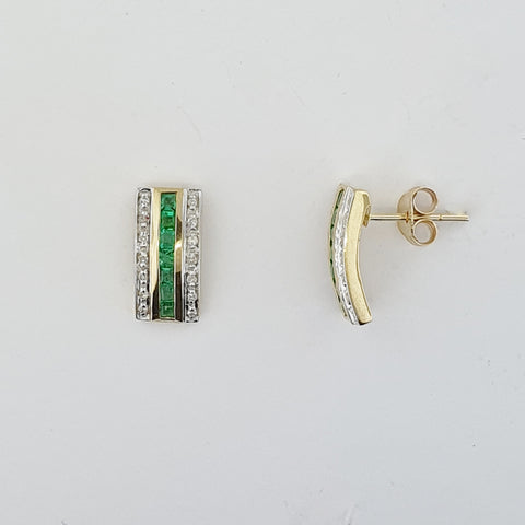 Emerald & Diamond 9ct Gold Earrings