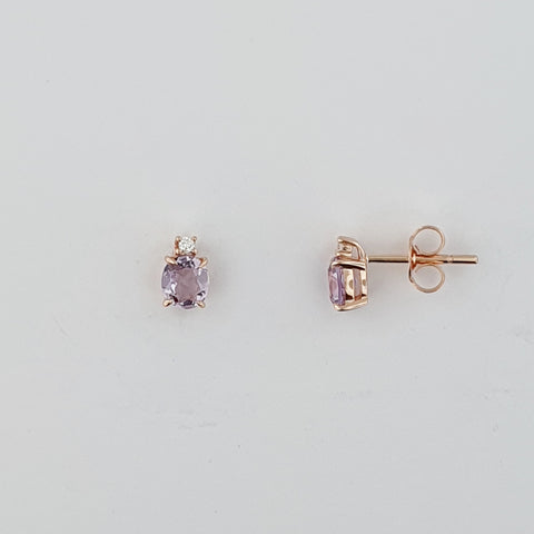 Pink Amethyst & Diamond 9ct Rose Gold Earrings
