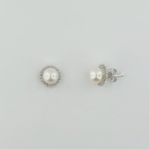 Freshwater Pearl & Diamond 9ct White Gold Earrings