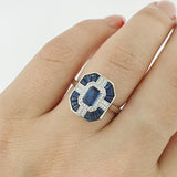 Blue Sapphire & Diamond 9ct White Gold Ring