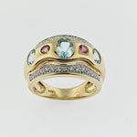 Blue Topaz, Tourmaline & Diamond 9ct Gold Ring