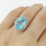 Blue Topaz & Diamond 9ct White Gold Ring