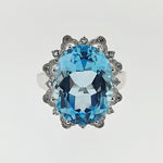 Blue Topaz & Diamond 9ct White Gold Ring