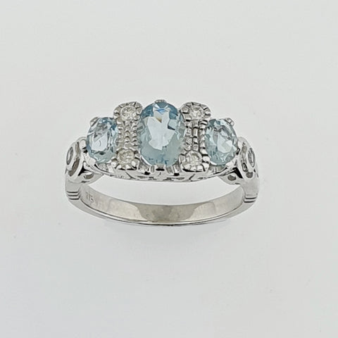Aquamarine & Diamond 9ct White Gold Ring