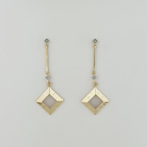 Diamond 9ct Yellow Gold Drop Earrings