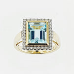 Swiss Blue Topaz & Diamond 9ct Yellow Gold Ring