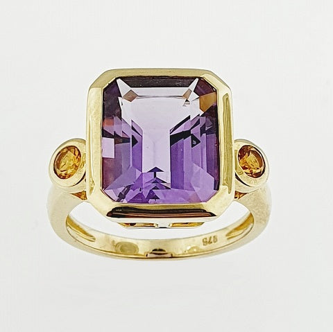 Amethyst & Citrine 9ct Yellow Gold Ring