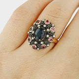 Sapphire, Tourmaline & Pearl 9ct Gold Ring