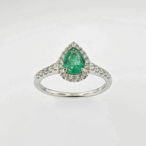 Emerald & Diamond 9ct White Gold Ring