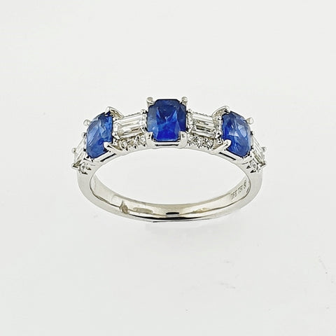 Blue Sapphire & Diamond 18ct White Gold Ring