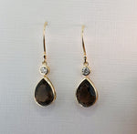 Smokey Quartz & Lab Grown Diamond 9ct Gold Earrings