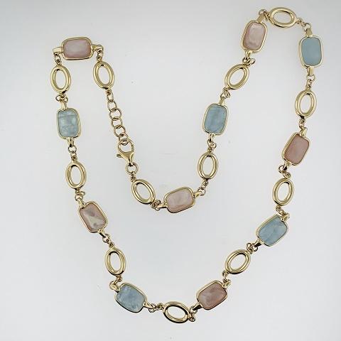 Aquamarine & Pink Mother of Pearl 9ct Gold Necklace