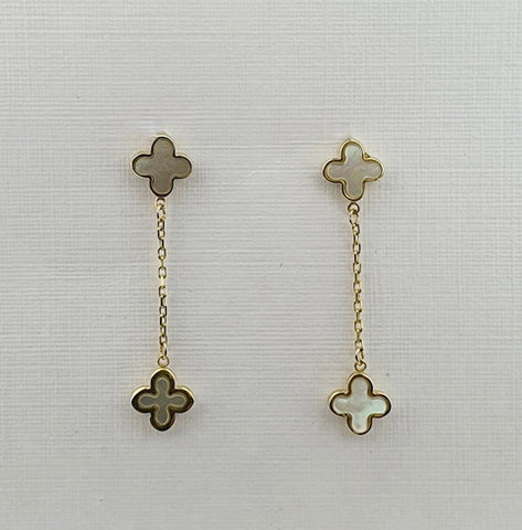 Mother of Pearl 9ct Yellow Gold Drop Stud Earrings