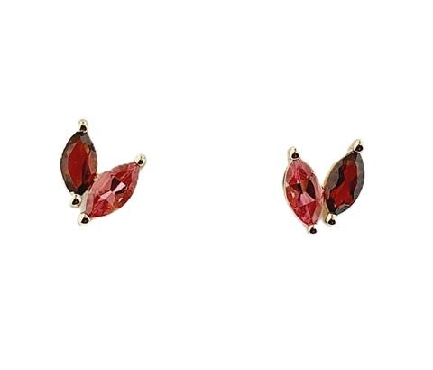 Garnet & Pink Tourmaline 9ct Yellow Gold Stud Earrings