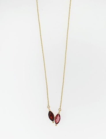 Garnet & Pink Tourmaline 9ct Yellow Gold Pendant on Chain