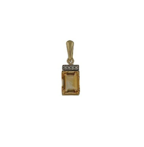 Citrine & Diamond 9ct Yellow Gold Pendant