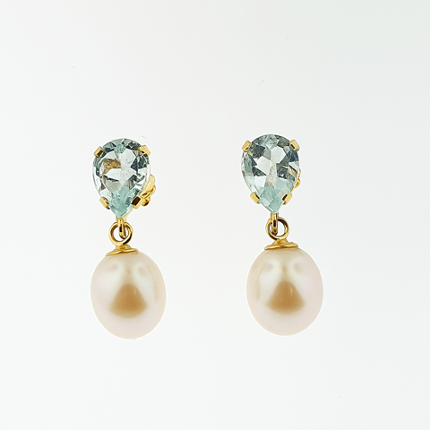Blue Topaz & Freshwater Pearl 9ct Yellow Gold Earrings