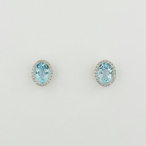 Blue Topaz & Diamond 9ct White Gold Earrings