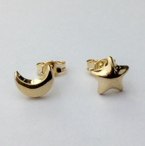 9ct Yellow Gold Moon & Star Earrings