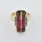 Watermelon Tourmaline & Diamond 9ct Gold Ring