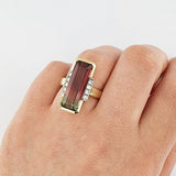 Watermelon Tourmaline & Diamond 9ct Gold Ring