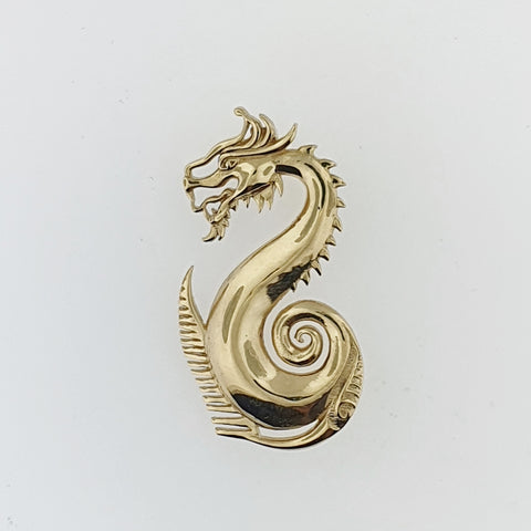 Paddling 9ct Yellow Gold Dragon Brooch / Pendant