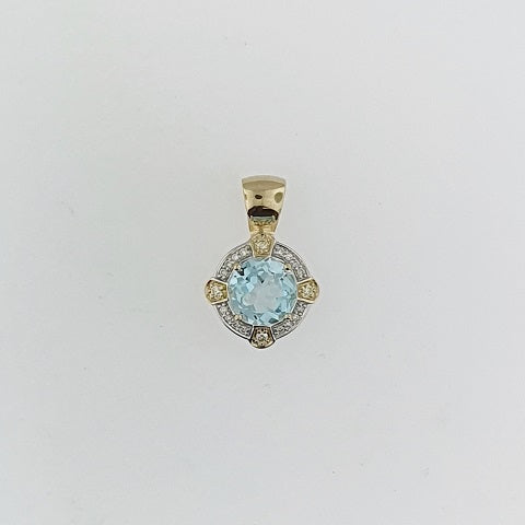 Blue Topaz & Diamond 9ct Gold Pendant
