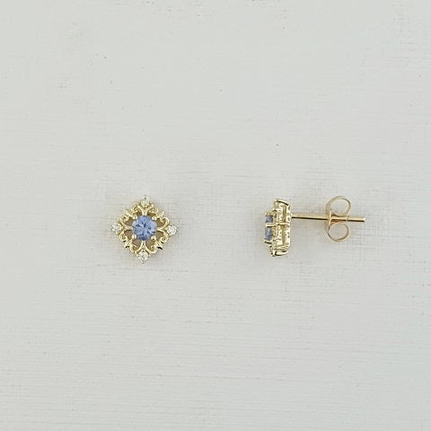 Blue Sapphire & Diamond 9ct Gold Earrings