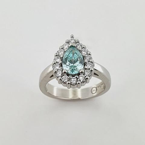 Blue & White Diamond Platinum Ring