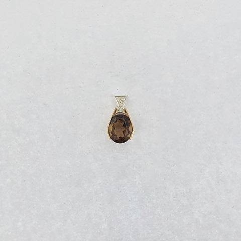 Smokey Quartz & Diamond 9ct Gold Pendant