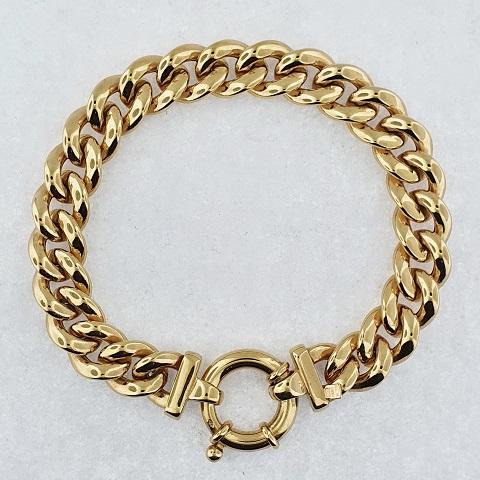 9ct Yellow Gold Heart Lock Curb Bracelet 7