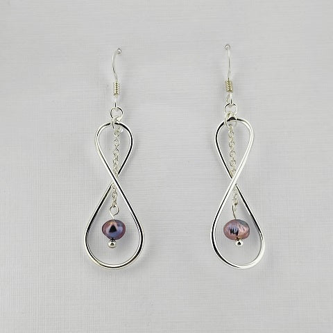 Black Freshwater Pearl Sterling Silver Infinity Earrings