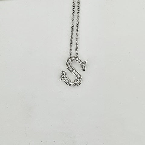 Diamond Initial S Necklace 1/20 ct tw Round-cut 10K White Gold