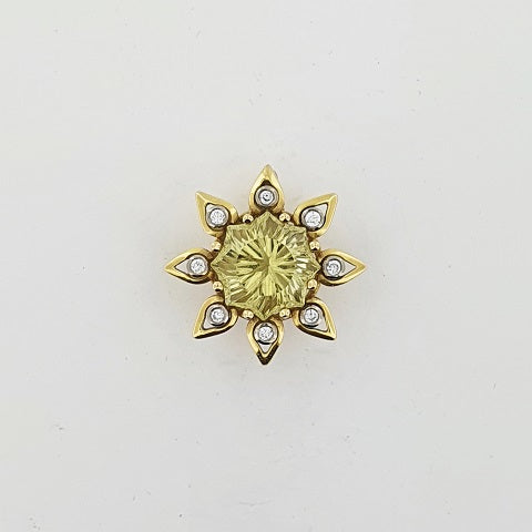 Lemon Quartz & Diamond 18ct Gold Pendant