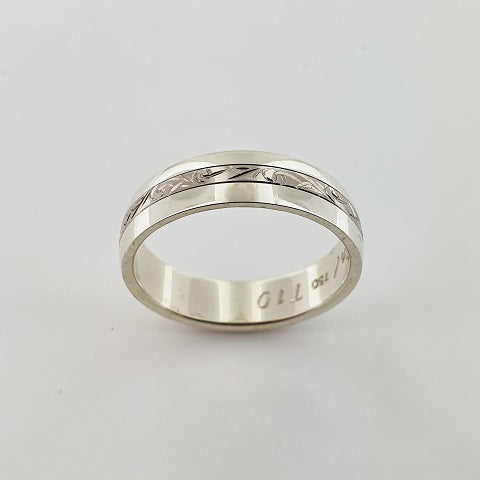 9ct & 18ct White Gold Engraved Ring