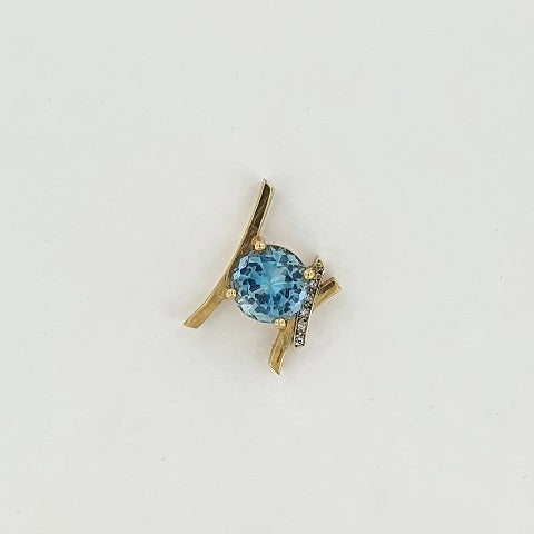 Blue Zircon & Diamond 9ct Gold Pendant