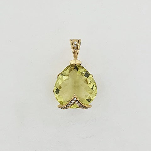 Lemon Quartz & Diamond 9ct Gold Pendant