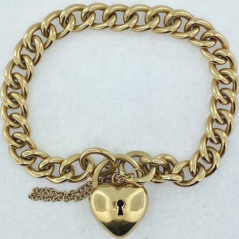 9ct Gold Curb Heart Bracelet