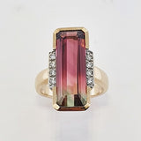 Watermelon Tourmaline & Diamond 9ct Gold Ring