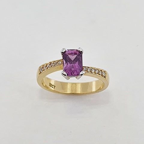 Purple Sapphire & Diamond 18ct Gold Ring