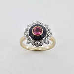 Pink Tourmaline, Diamond & Black Enamel 9ct Gold Ring