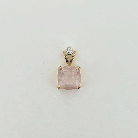 Rose Quartz & Diamond 9ct Gold Pendant