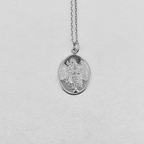 Sterling Silver Oval St Christopher Necklace