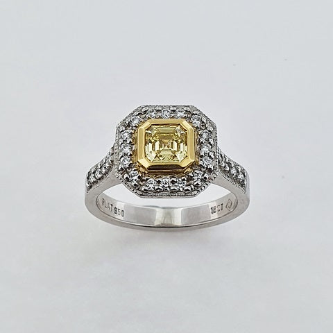 Yellow & White Diamond Platinum & 18ct Gold Ring