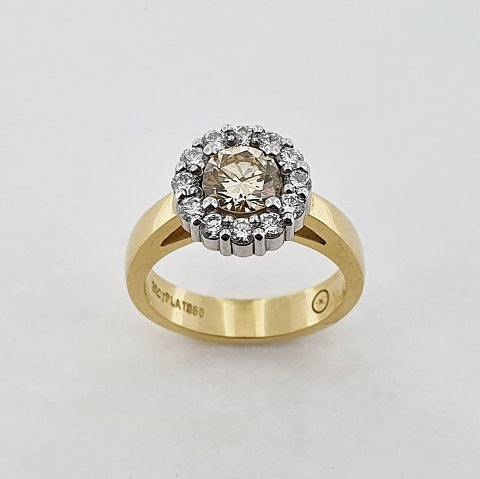 Champagne & White Diamond 18ct Yellow Gold & Platinum Ring